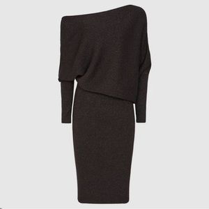 NWT REISS Vera Metallic Draped One-Shoulder Knit Dress